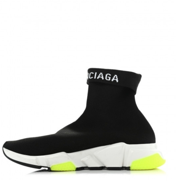 Balenciaga Shoes - BALENCIAGA | Neoprene Knit Speed Cuffed Sneakers Black White Yellow Fluo sz 40
